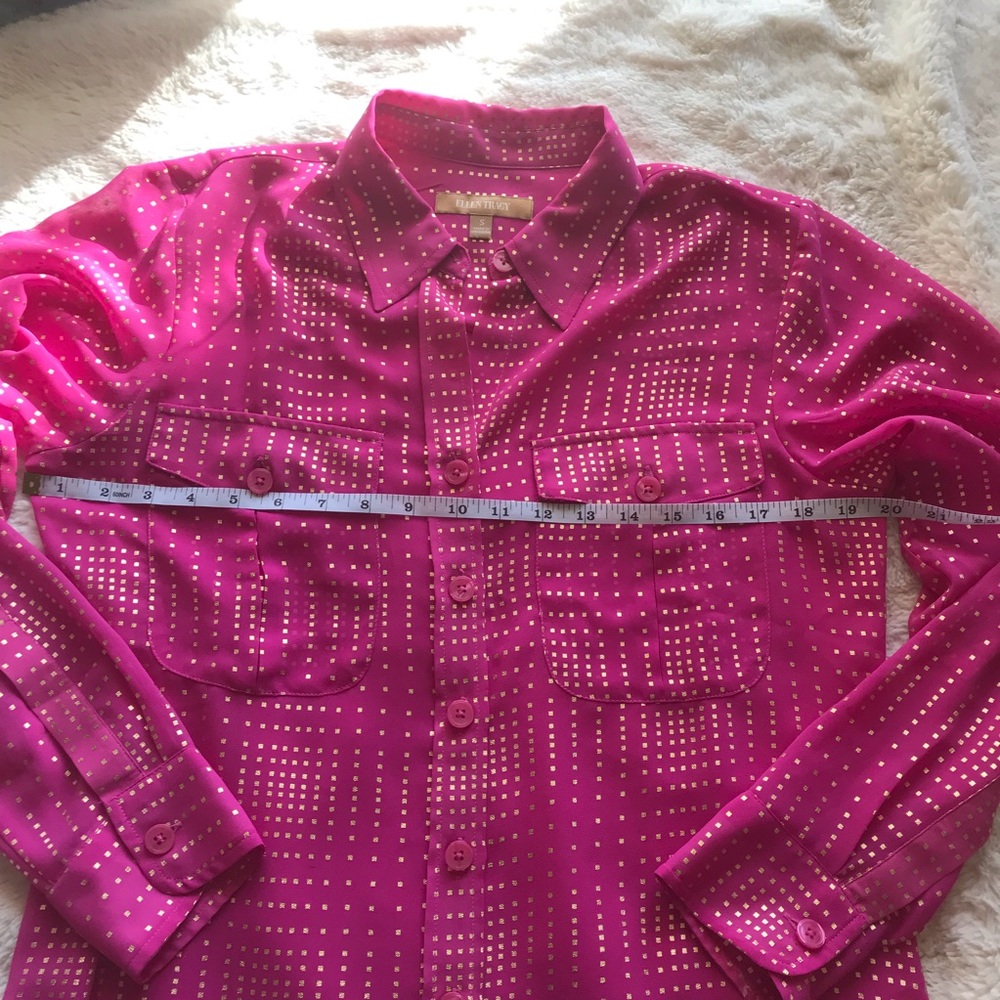 Ellen Tracy Button Down Pink & Gold Shirt Small - Picture 4 of 6